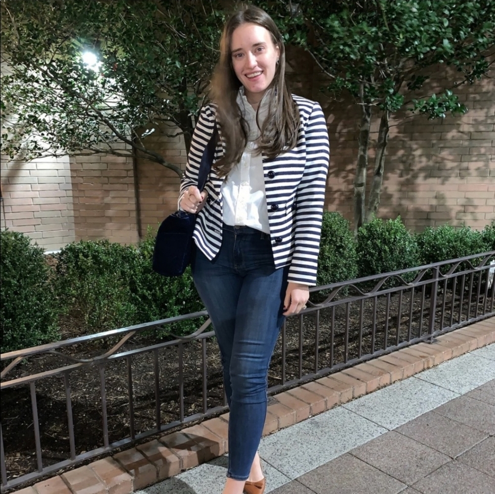 Sail to Sable Stripe Blazer Navy Blue White Stripes Nautical Luxury Size Small
